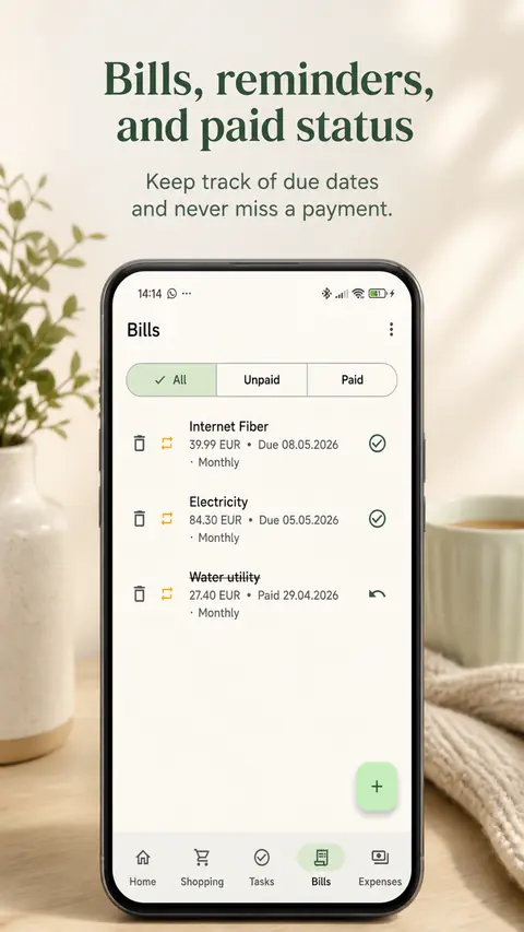 Roomli bills tracking screen