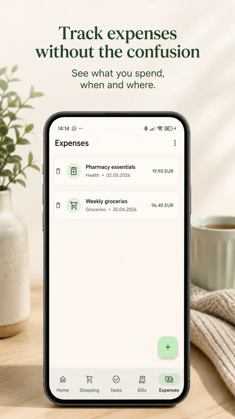 Roomli shared expenses tracking screen