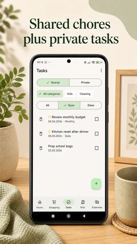 Roomli tasks and chores assignment screen