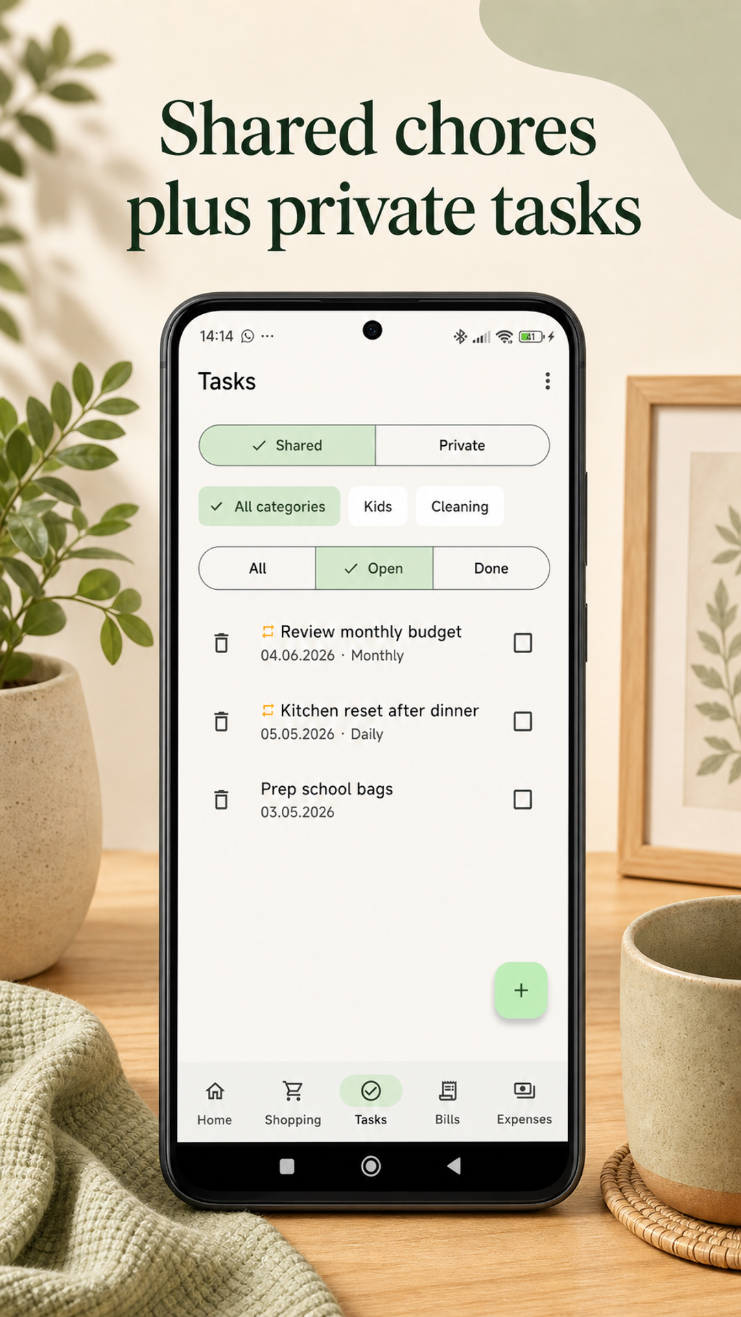 Roomli tasks and chores assignment screen