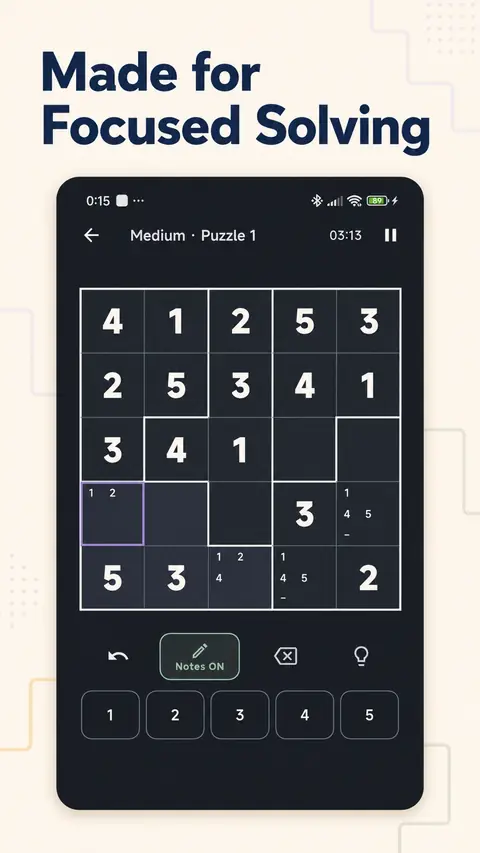 Suguru Tectonic dark mode puzzle with candidate notes