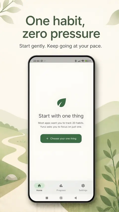 Yurui home screen with gentle habit check-in