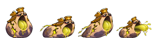 Bile Cantor four-frame sprite sheet with idle, two dynamic movement poses, and an extended acid attack pose